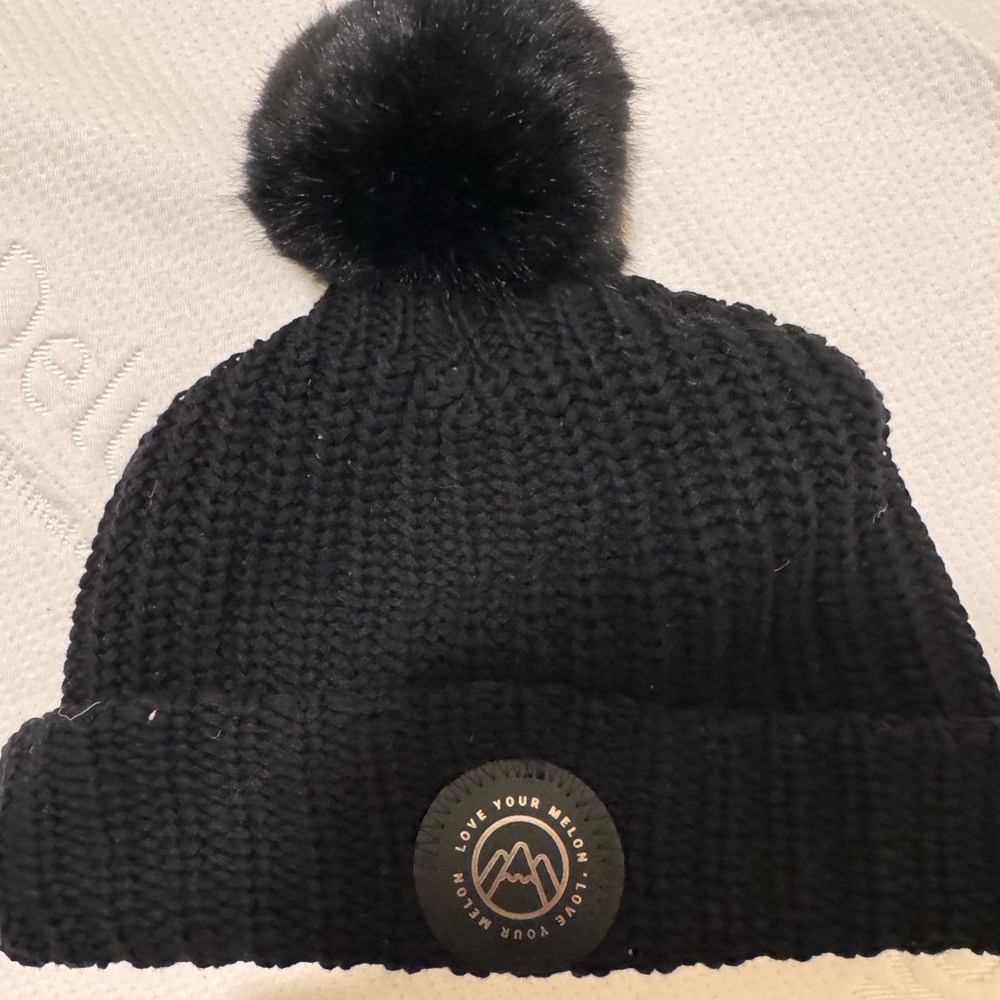 Love Your Melon Black Knit, Fleece Lined Beanie with Pom